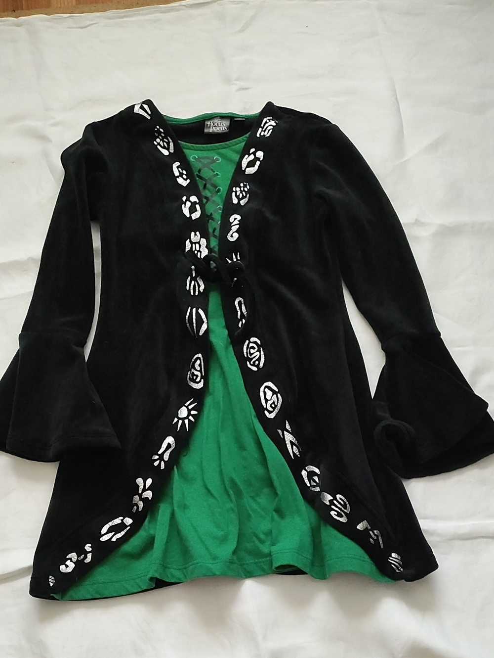 Disney Black Velvet Embroidered Open Front Jacket with White Trim